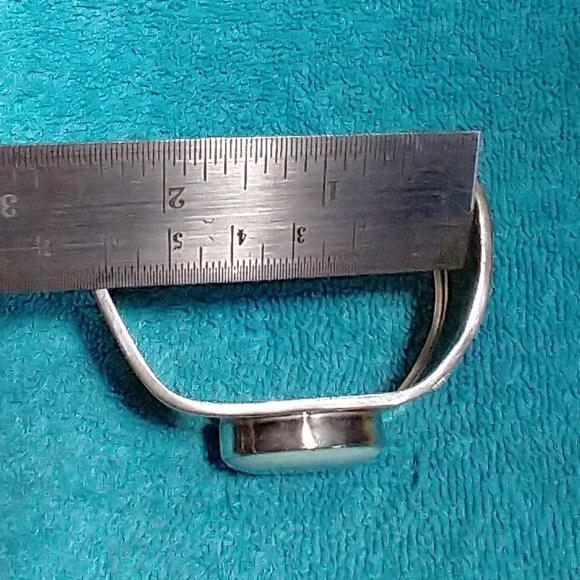 Gold Worn Down To Silver Cuff Bracelet with Faux Turquoise Stone Large Vintage - Picture 4 of 7